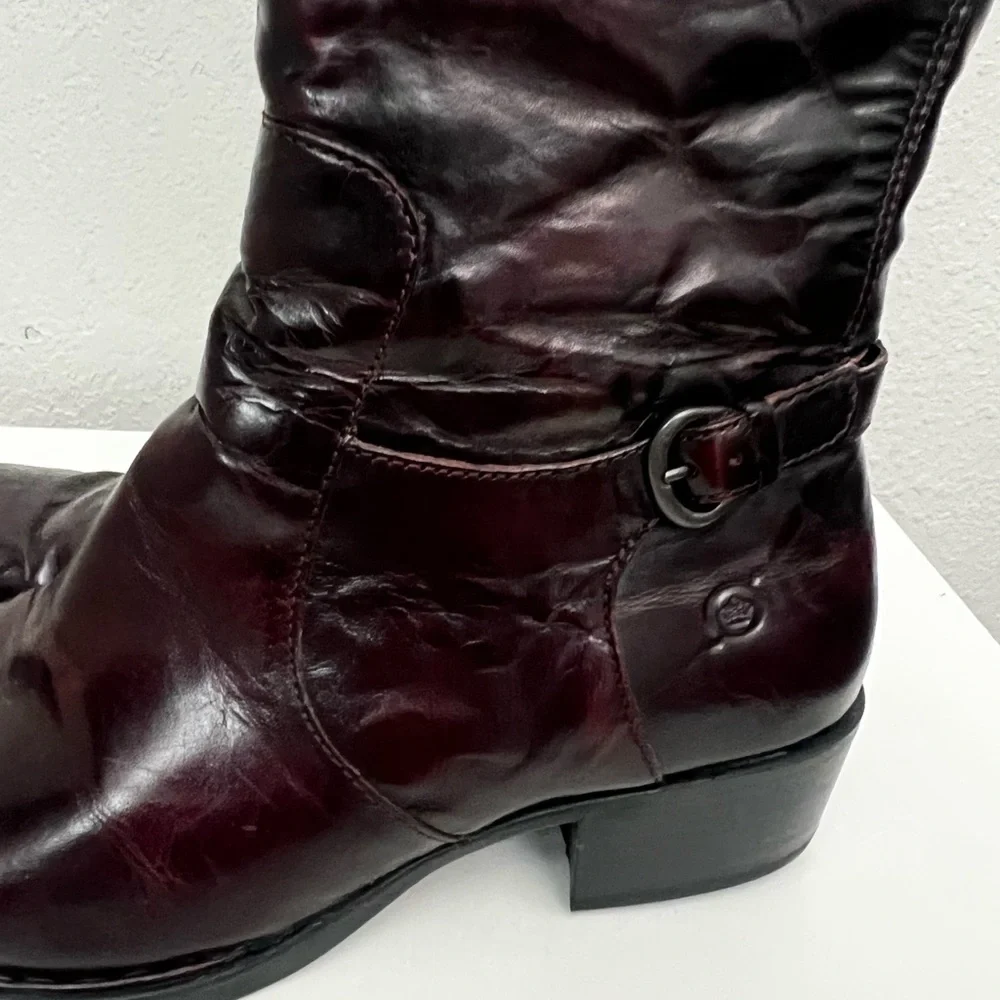 New Born Women's Mahogany Brown Leather Knee-High Boots - Picture 5 of 6
